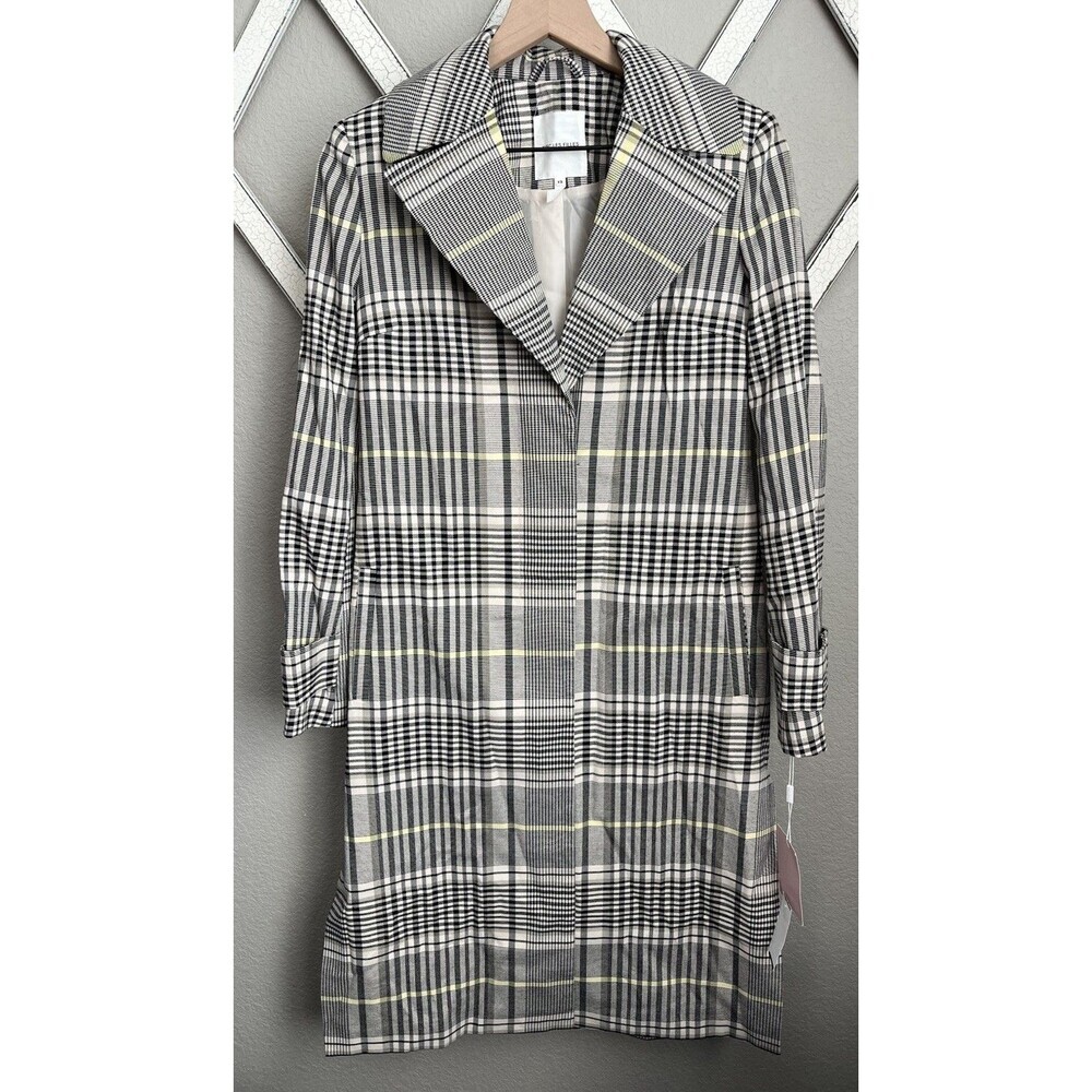 NWT! Avec Les Filles Women's XS Plaid Trench Coat Yellow/Multi